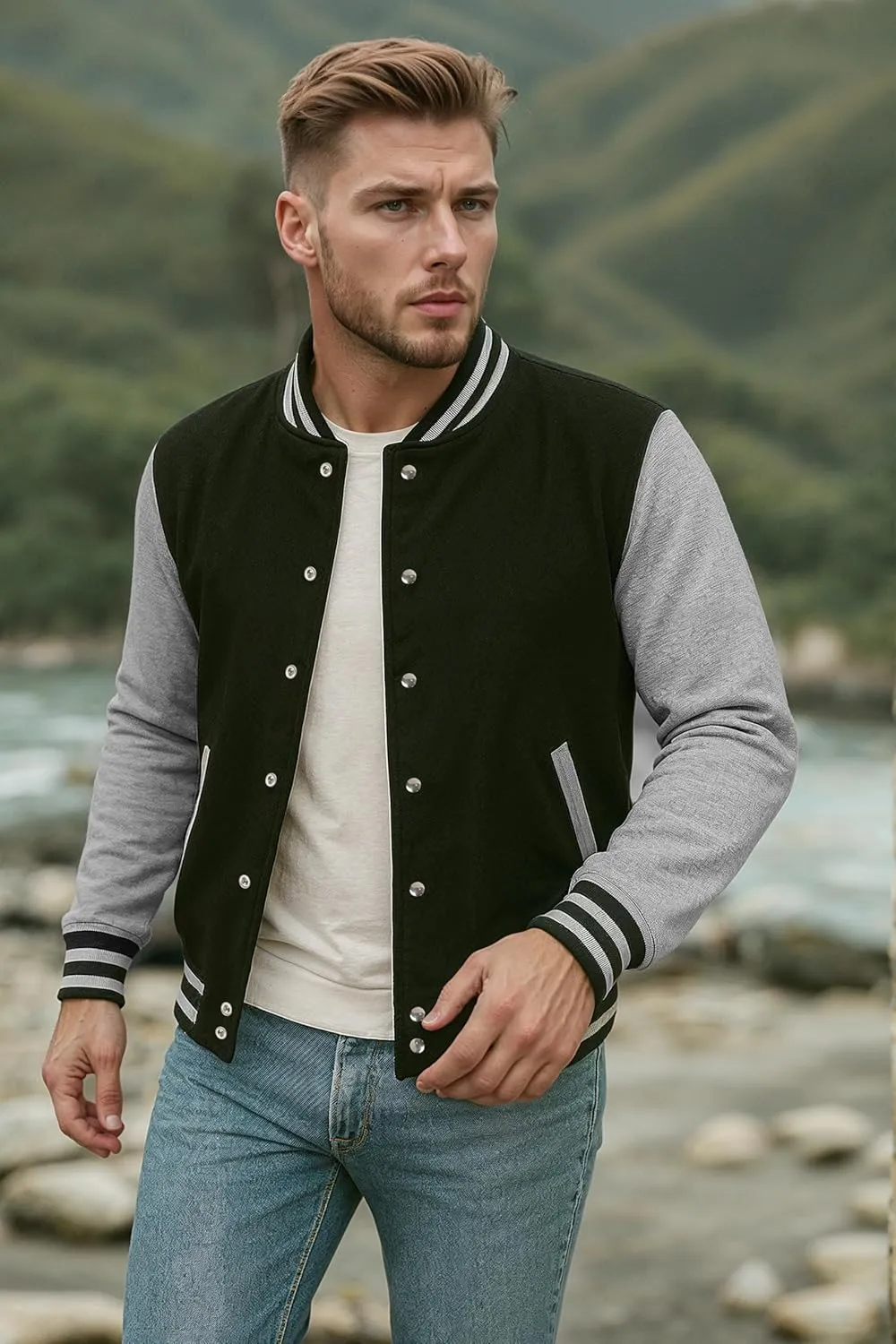 Decrum Varsity Jacket Men - High School Letterman Bomber Style Fleece Baseball Jackets For Men