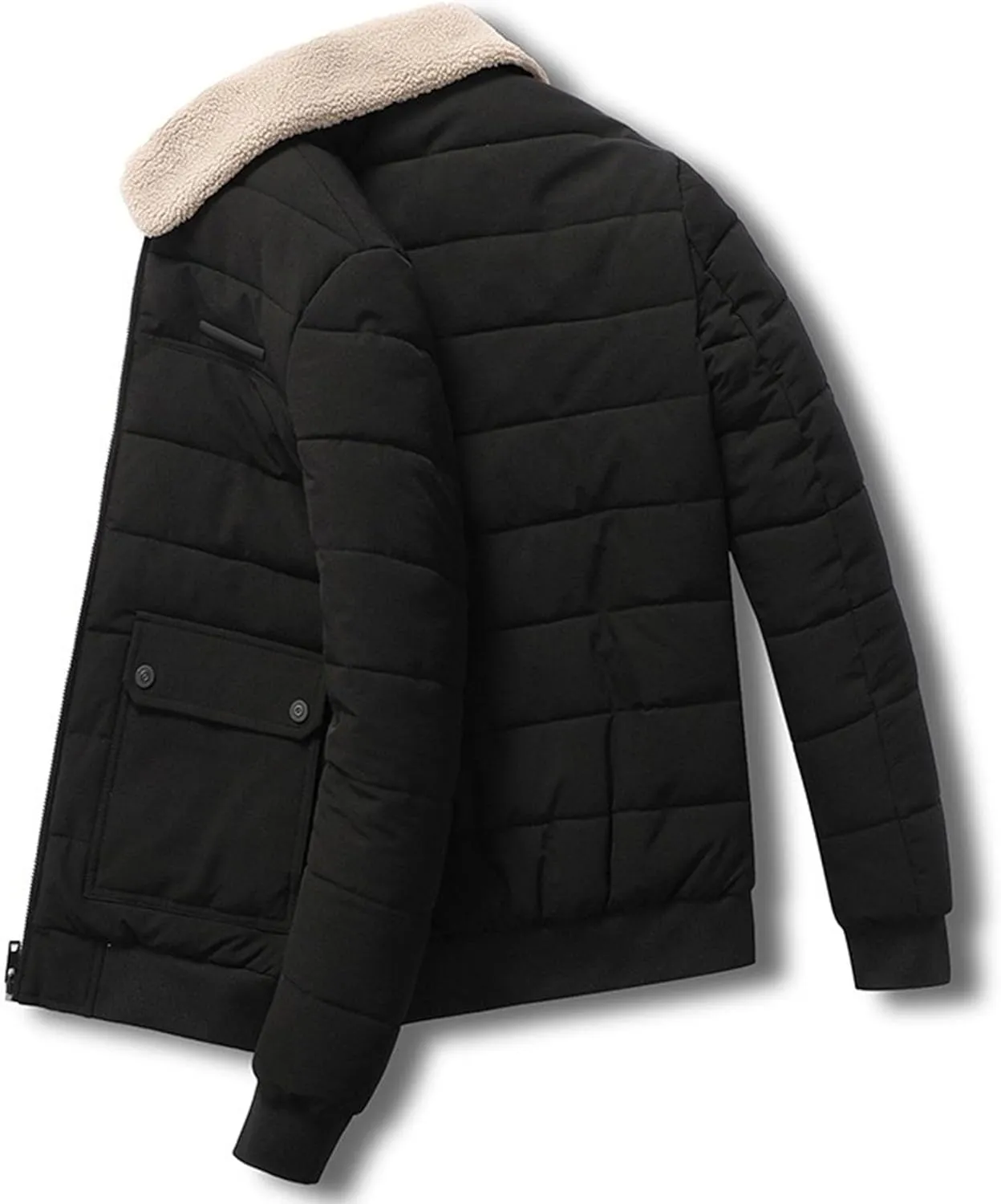 DGHM-JLMY Men's Autumn Winter Padded Coats Simple Stylish Slim Fit Quilted Coat Lambswool Lapel Collar Cotton-Padded Jacket