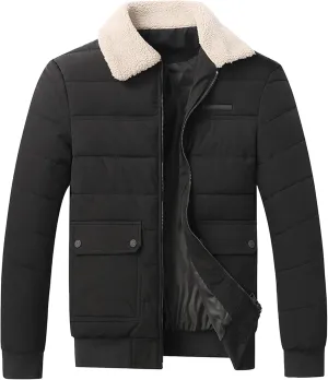 DGHM-JLMY Men's Autumn Winter Padded Coats Simple Stylish Slim Fit Quilted Coat Lambswool Lapel Collar Cotton-Padded Jacket