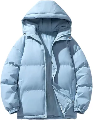 Disimlarl Men Cotton-Padded Coats Outdoor Puffer Jackets Solid Color Hooded Coat Casual Thick Warm Coat