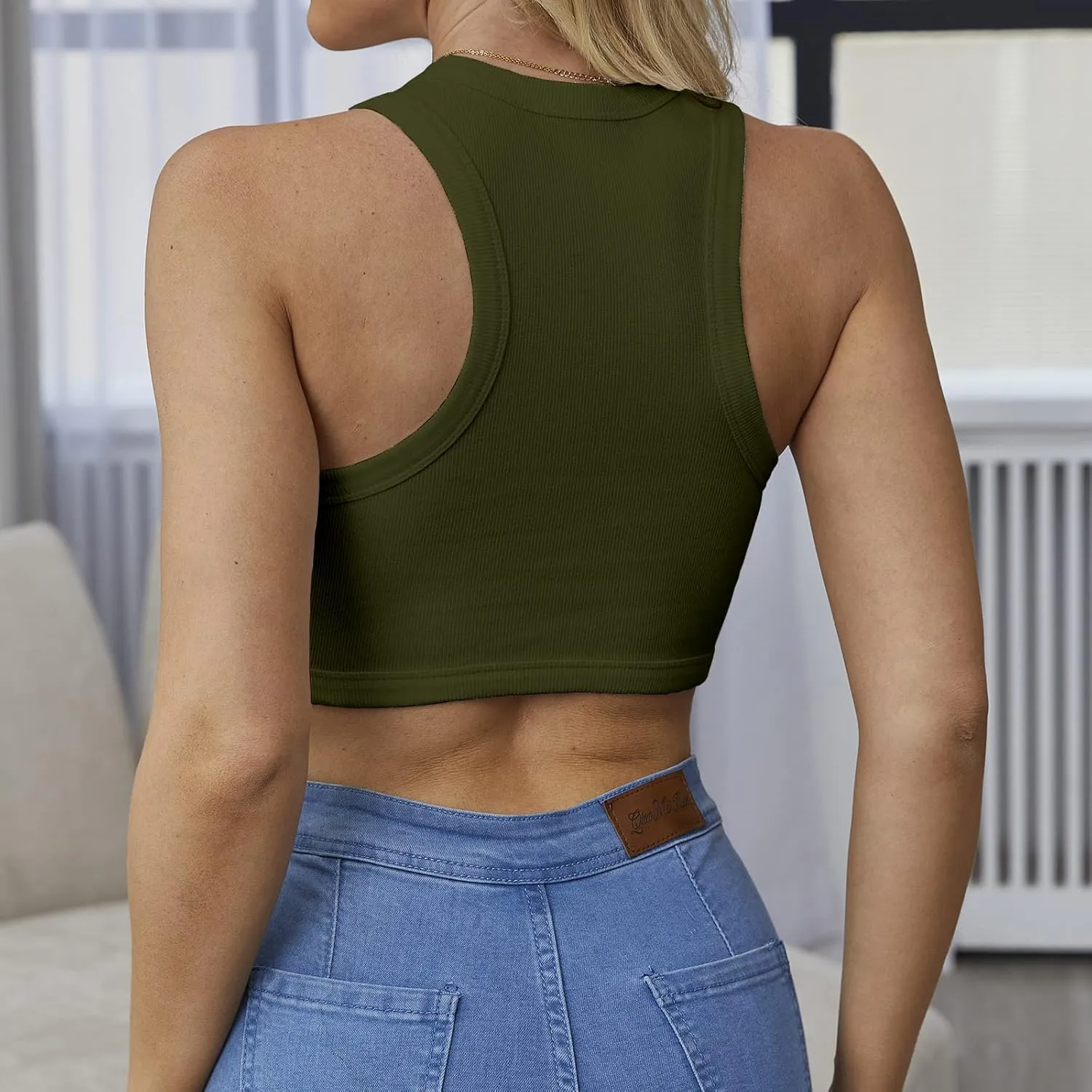 Dwnval Sexy Sleeveless Crewneck Tank Top Ribbed Knitted Crop Tops for Women