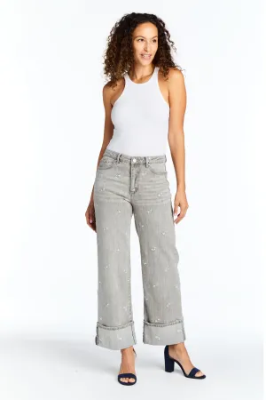 Embroidered Cuffed Wide Leg
