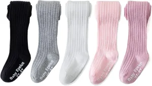 EPEIUS Baby Tights Baby Girls Non-Slip Plain/Ribbed Leggings Seamless Cotton Stockings Pantyhose Newborn Infant Toddler