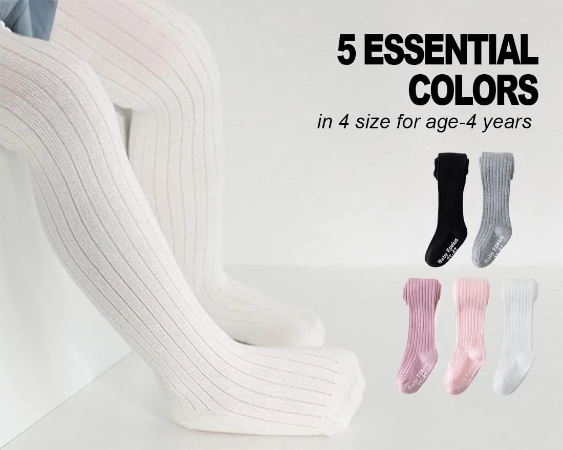 EPEIUS Baby Tights Baby Girls Non-Slip Plain/Ribbed Leggings Seamless Cotton Stockings Pantyhose Newborn Infant Toddler