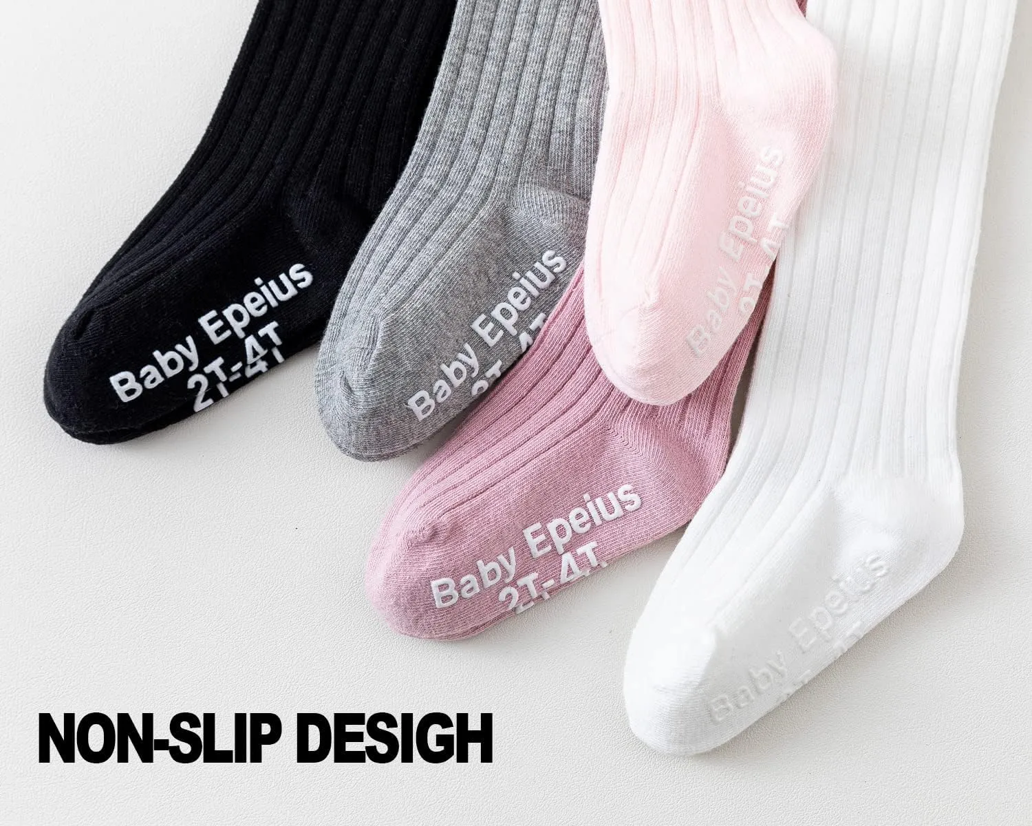 EPEIUS Baby Tights Baby Girls Non-Slip Plain/Ribbed Leggings Seamless Cotton Stockings Pantyhose Newborn Infant Toddler
