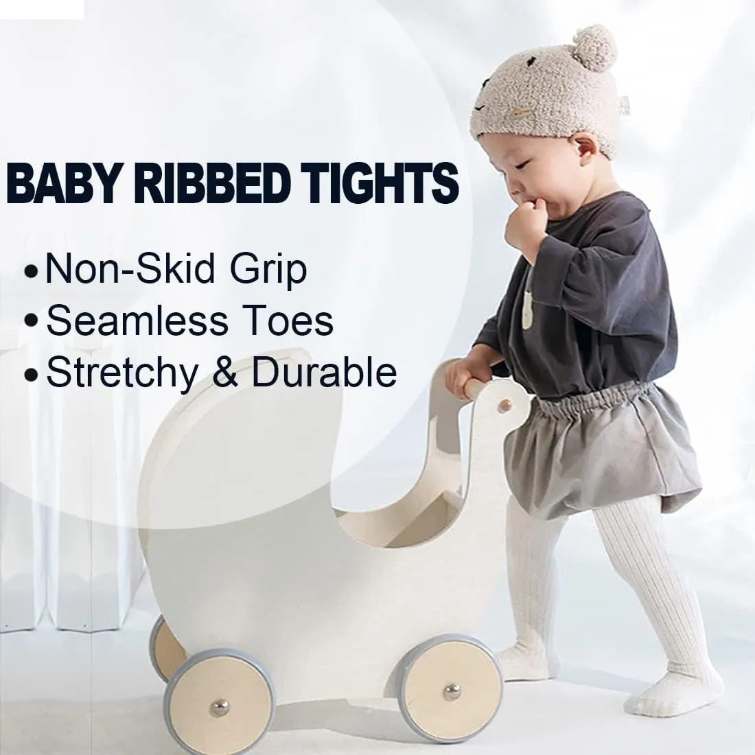 EPEIUS Baby Tights Baby Girls Non-Slip Plain/Ribbed Leggings Seamless Cotton Stockings Pantyhose Newborn Infant Toddler
