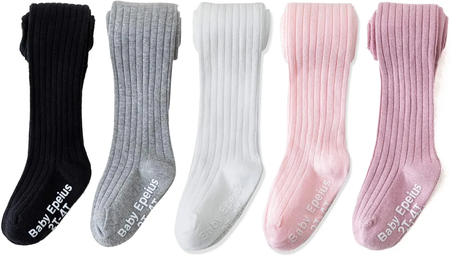 EPEIUS Baby Tights Baby Girls Non-Slip Plain/Ribbed Leggings Seamless Cotton Stockings Pantyhose Newborn Infant Toddler