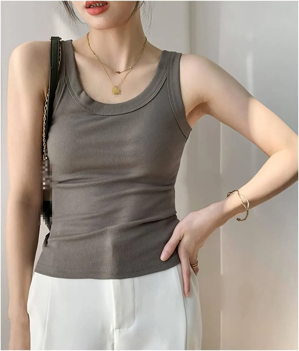 ERFMFKL Rib Knit Tank Top Women Off Shoulder Cropped Basic Shirt Casual Camisole