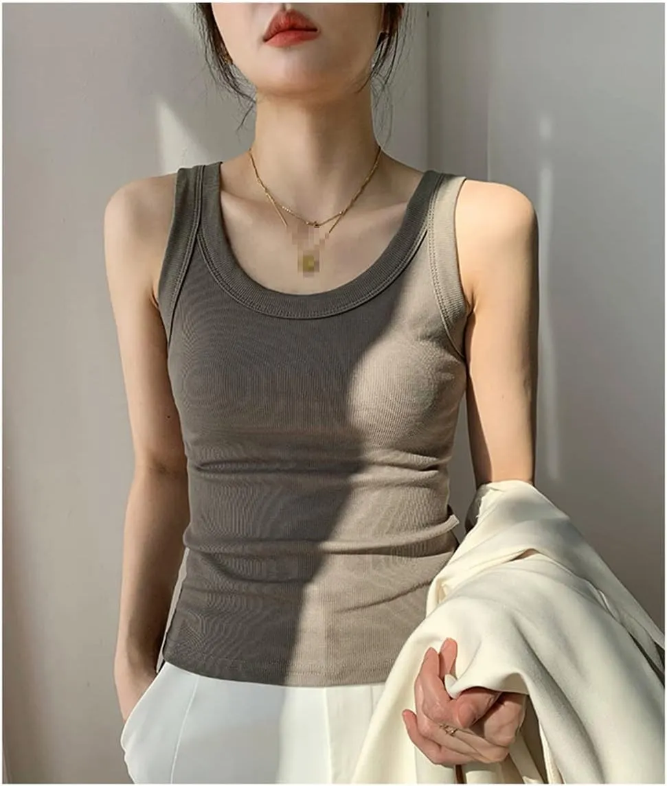 ERFMFKL Rib Knit Tank Top Women Off Shoulder Cropped Basic Shirt Casual Camisole