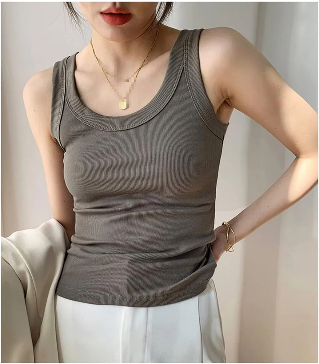 ERFMFKL Rib Knit Tank Top Women Off Shoulder Cropped Basic Shirt Casual Camisole
