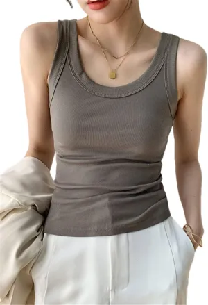 ERFMFKL Rib Knit Tank Top Women Off Shoulder Cropped Basic Shirt Casual Camisole