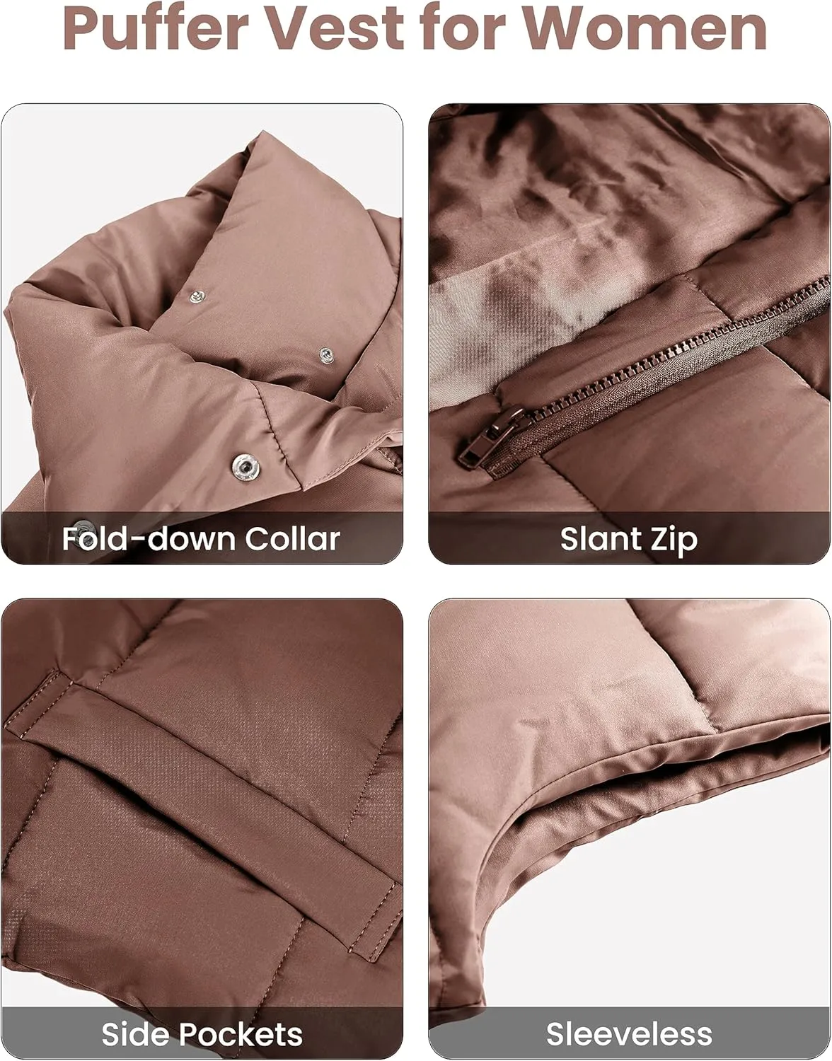EsheSy Women's Puffer Vest Zip Up Sleeveless Lightweight Stand Collar Padded Gilet