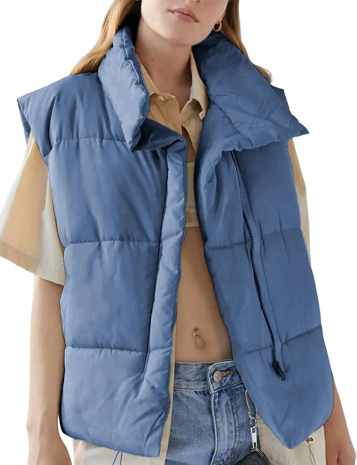 EsheSy Women's Puffer Vest Zip Up Sleeveless Lightweight Stand Collar Padded Gilet