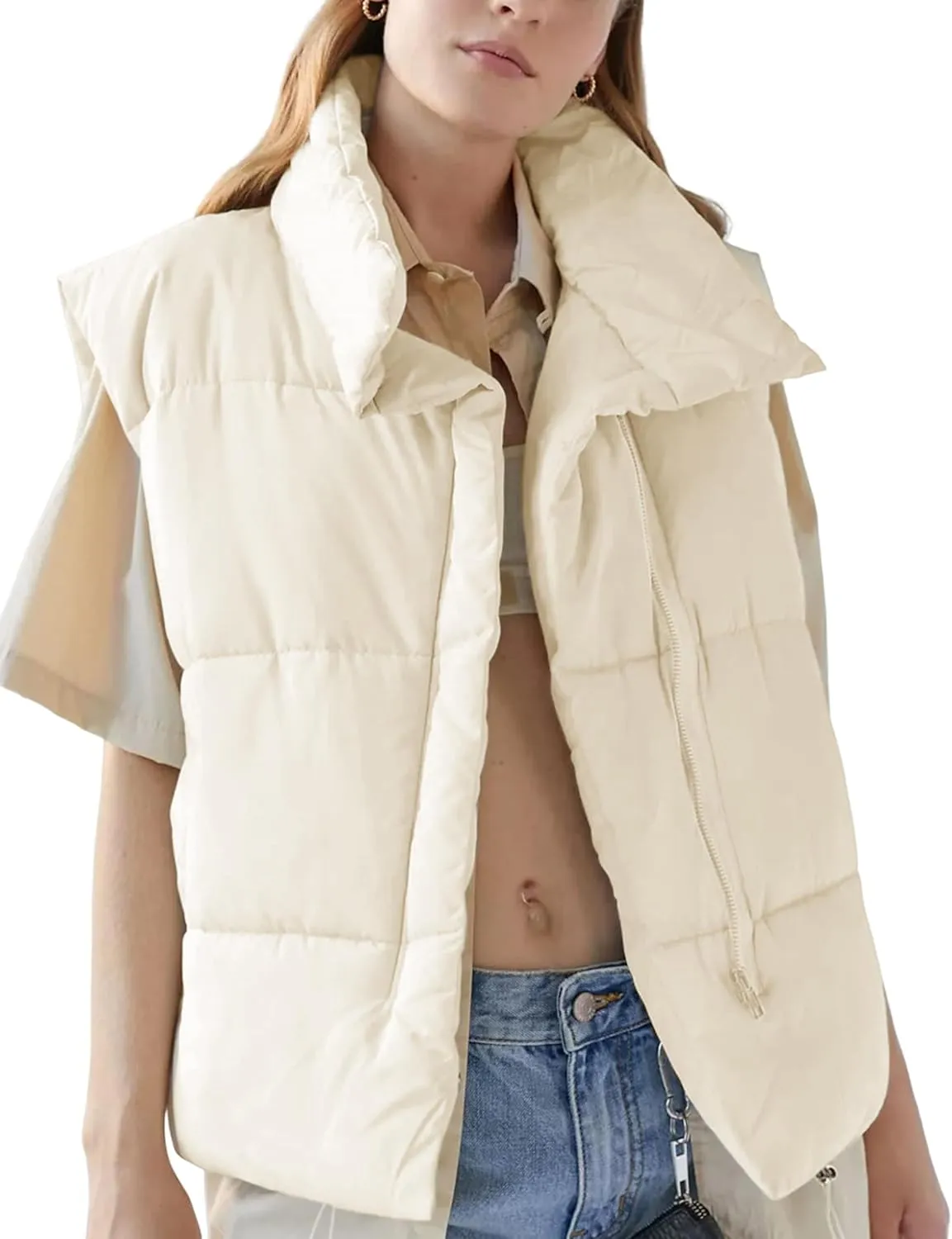 EsheSy Women's Puffer Vest Zip Up Sleeveless Lightweight Stand Collar Padded Gilet