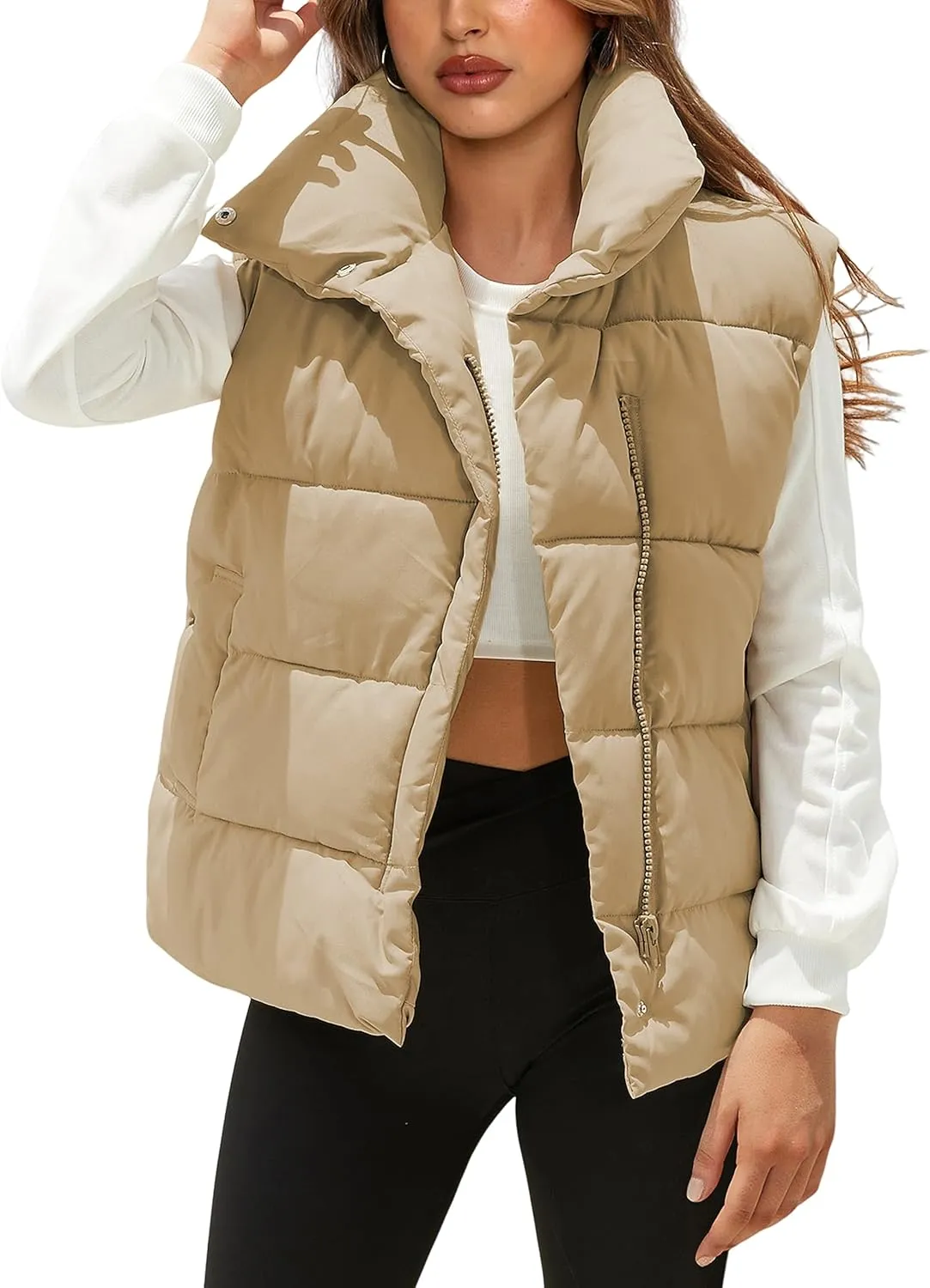 EsheSy Women's Puffer Vest Zip Up Sleeveless Lightweight Stand Collar Padded Gilet