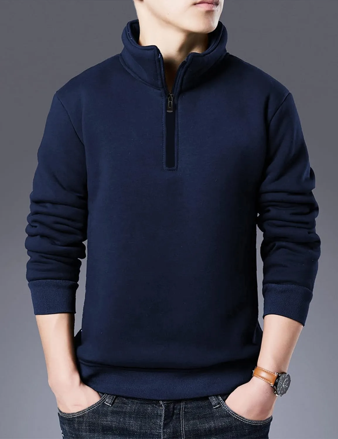 Faleave Men's Sherpa Lined Sweatshirt Fleece Crewneck Winter Thermal Thick Pullover Top