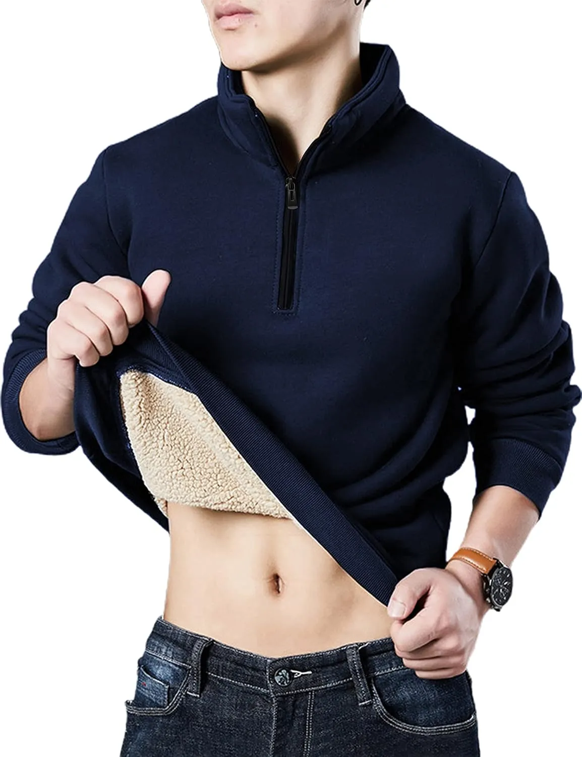 Faleave Men's Sherpa Lined Sweatshirt Fleece Crewneck Winter Thermal Thick Pullover Top