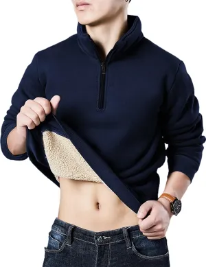 Faleave Men's Sherpa Lined Sweatshirt Fleece Crewneck Winter Thermal Thick Pullover Top