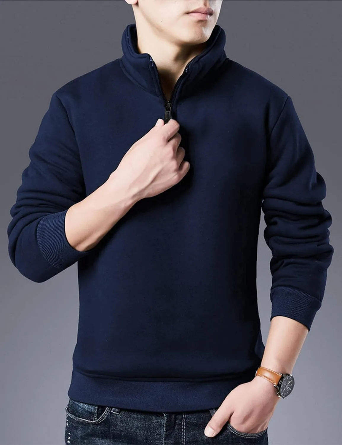 Faleave Men's Sherpa Lined Sweatshirt Fleece Crewneck Winter Thermal Thick Pullover Top