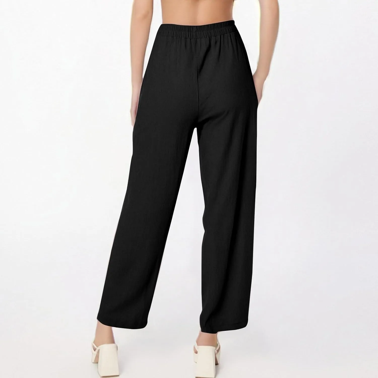 fanmpghleoo Linen Pants Women Summer Elastic High Waisted Wide Leg Linen Pants for Women 2025 Comfy Lounge Pants with Pockets