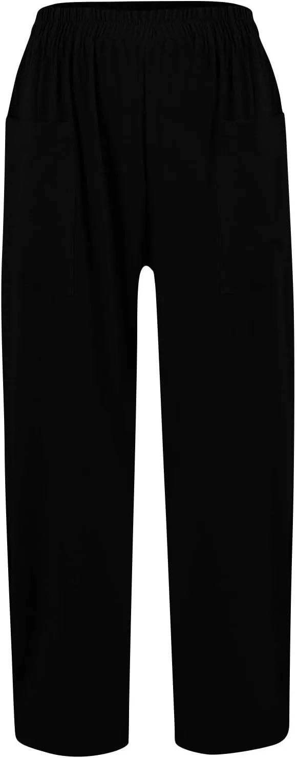 fanmpghleoo Linen Pants Women Summer Elastic High Waisted Wide Leg Linen Pants for Women 2025 Comfy Lounge Pants with Pockets