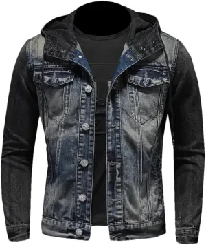 Fashion Trend Zipper Motorcycle Denim Jacket Men's Lapel Vintage Denim Jacket