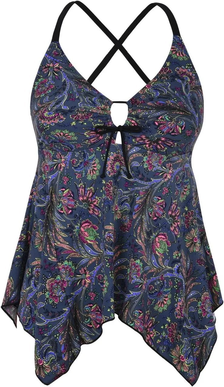 Firpearl Women's Tankini Swimsuits Modest Flowy Crossback Plus Size Bathing Suit Top