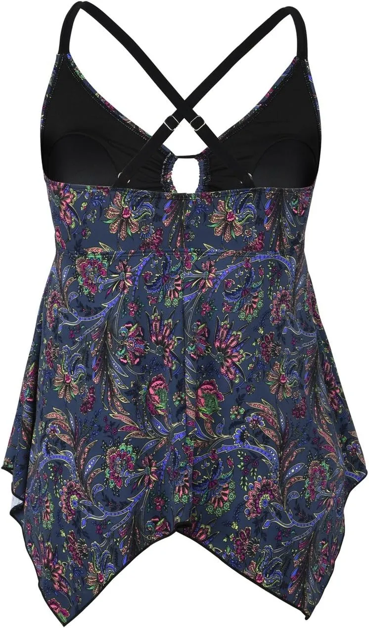 Firpearl Women's Tankini Swimsuits Modest Flowy Crossback Plus Size Bathing Suit Top