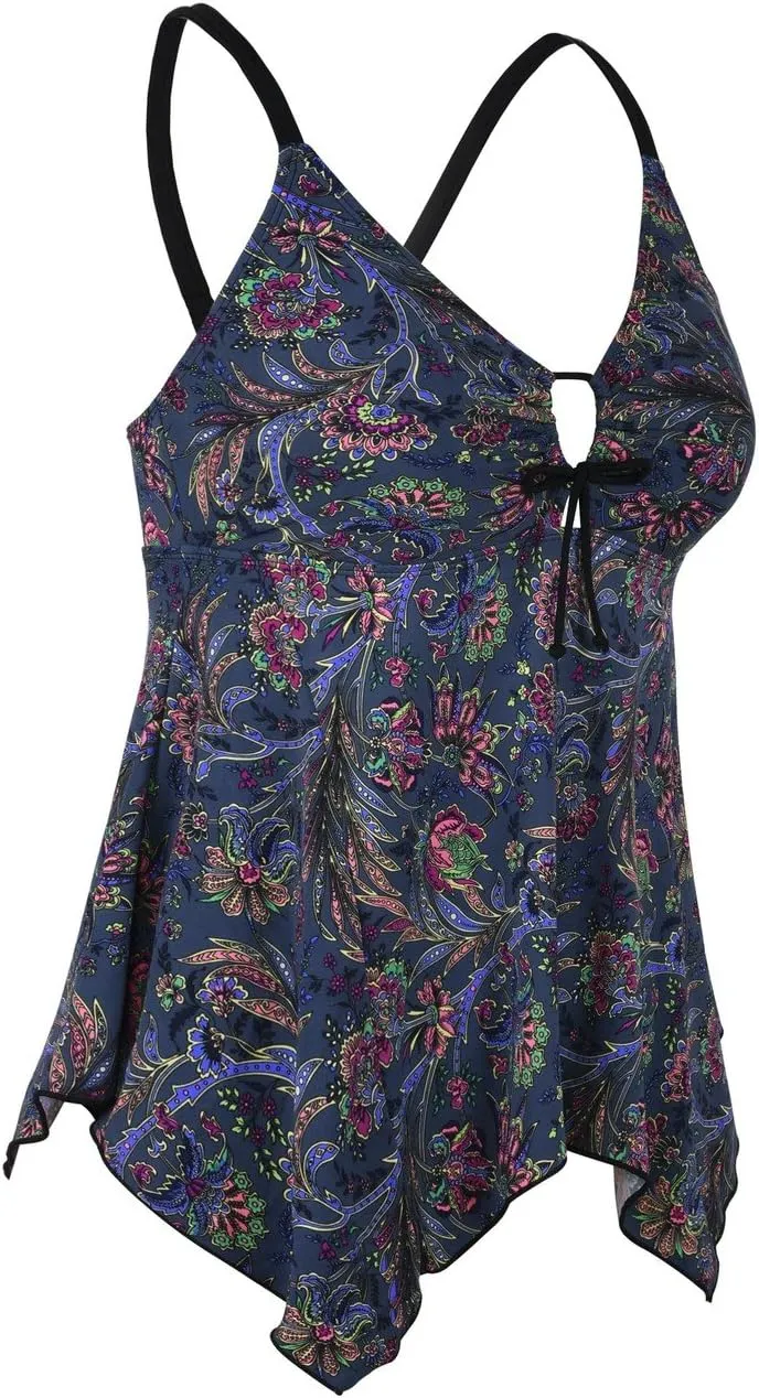 Firpearl Women's Tankini Swimsuits Modest Flowy Crossback Plus Size Bathing Suit Top