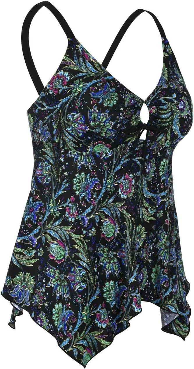 Firpearl Women's Tankini Swimsuits Modest Flowy Crossback Plus Size Bathing Suit Top