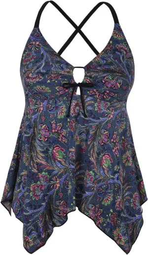 Firpearl Women's Tankini Swimsuits Modest Flowy Crossback Plus Size Bathing Suit Top