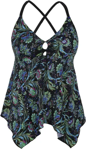 Firpearl Women's Tankini Swimsuits Modest Flowy Crossback Plus Size Bathing Suit Top