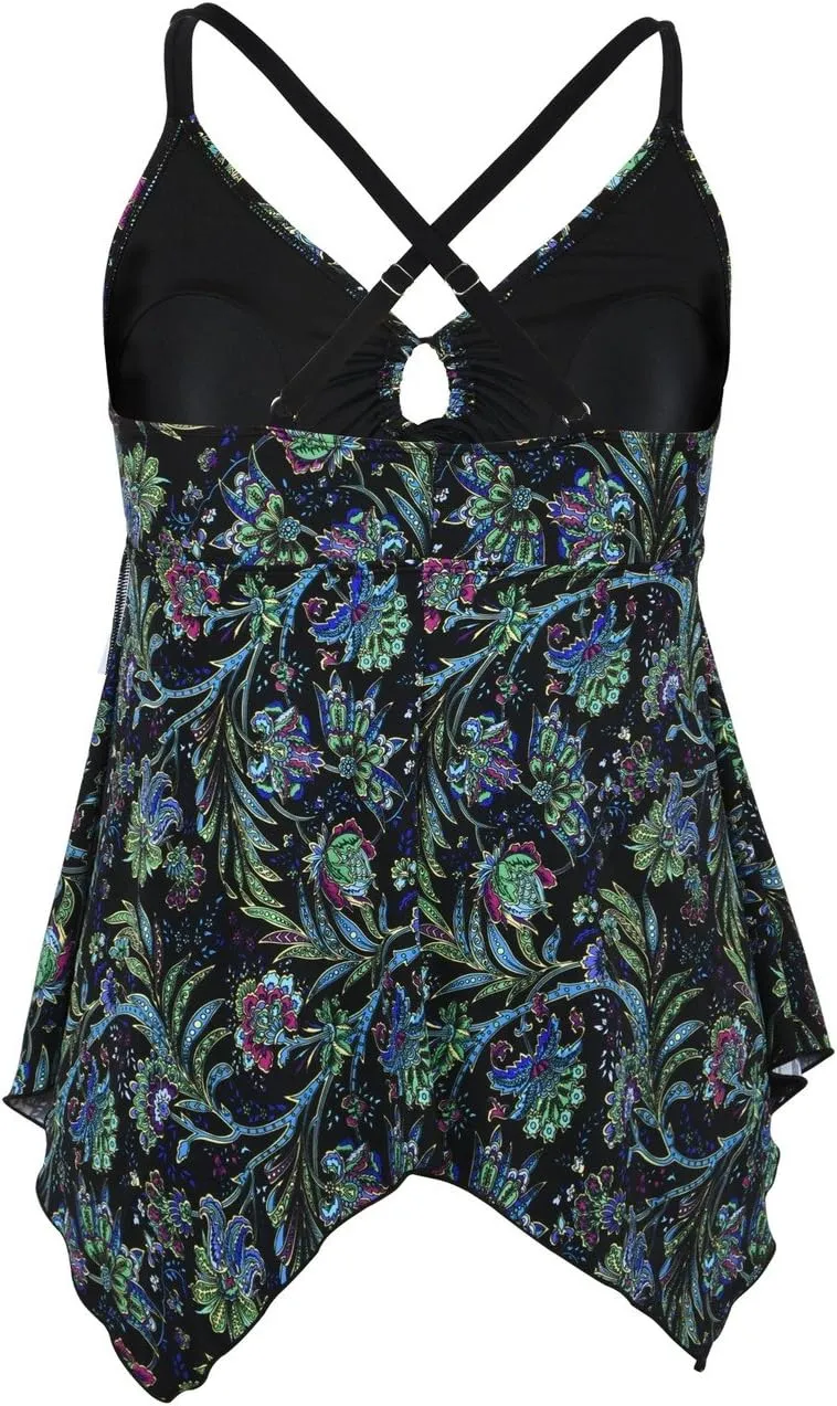 Firpearl Women's Tankini Swimsuits Modest Flowy Crossback Plus Size Bathing Suit Top
