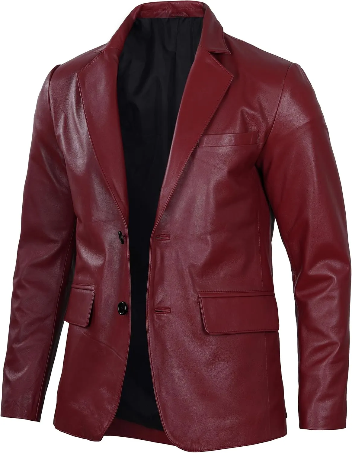 fjackets Leather Blazer for Men - Black & Brown Real Lambskin Casual Men's Leather Jacket Coats