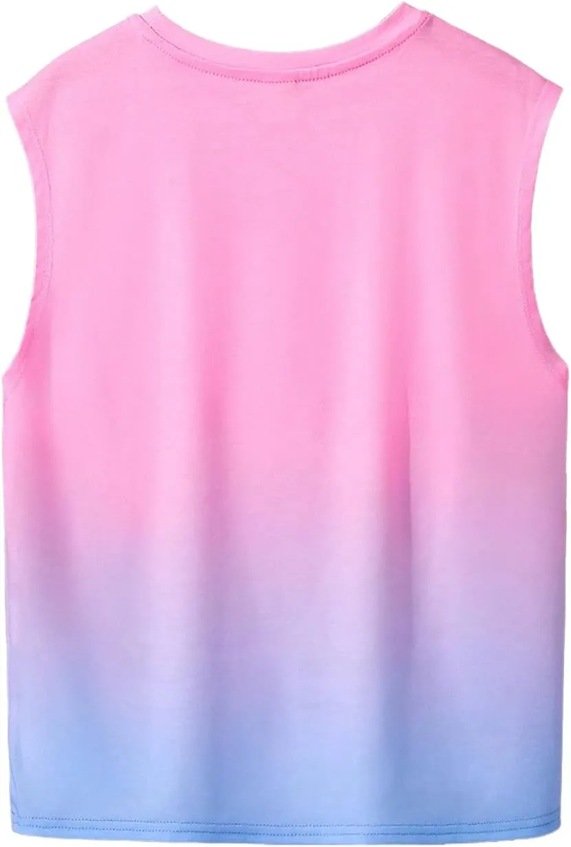 Floerns Boy's Tie Dye Sleeveless Tank Top Crewneck Hawaiian Tree Print Shirts