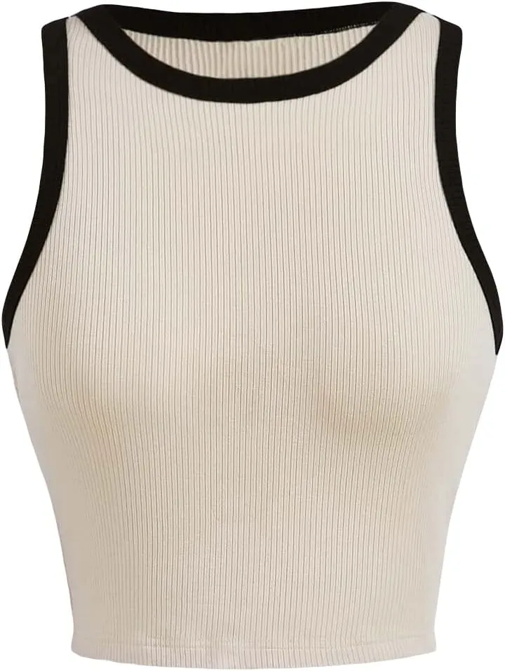 Floerns Women's Casual Sleeveless Camisole Scoop Neck Slim Fit Crop Tank Top