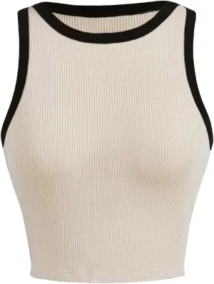 Floerns Women's Casual Sleeveless Camisole Scoop Neck Slim Fit Crop Tank Top