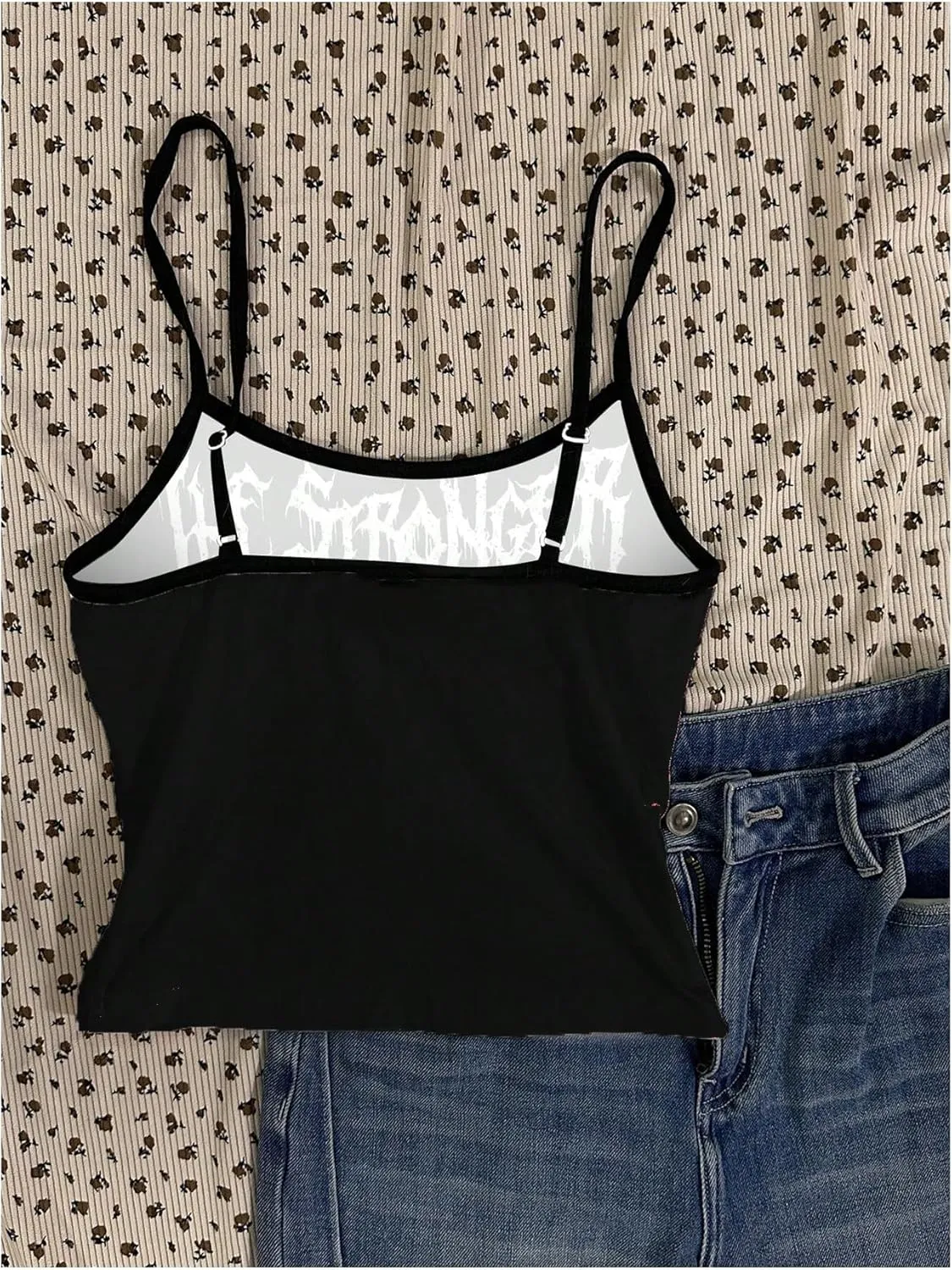 Floerns Women's Goth Sleeveless Camisole Rhinestone Rib Knit Y2k Crop Cami Top