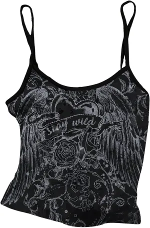 Floerns Women's Goth Sleeveless Camisole Rhinestone Rib Knit Y2k Crop Cami Top