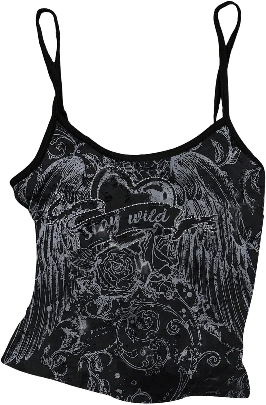 Floerns Women's Goth Sleeveless Camisole Rhinestone Rib Knit Y2k Crop Cami Top