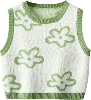 Floerns Women's Sleeveless Round Neck Argyle Pattern Sweater Vest Knit Crop Top