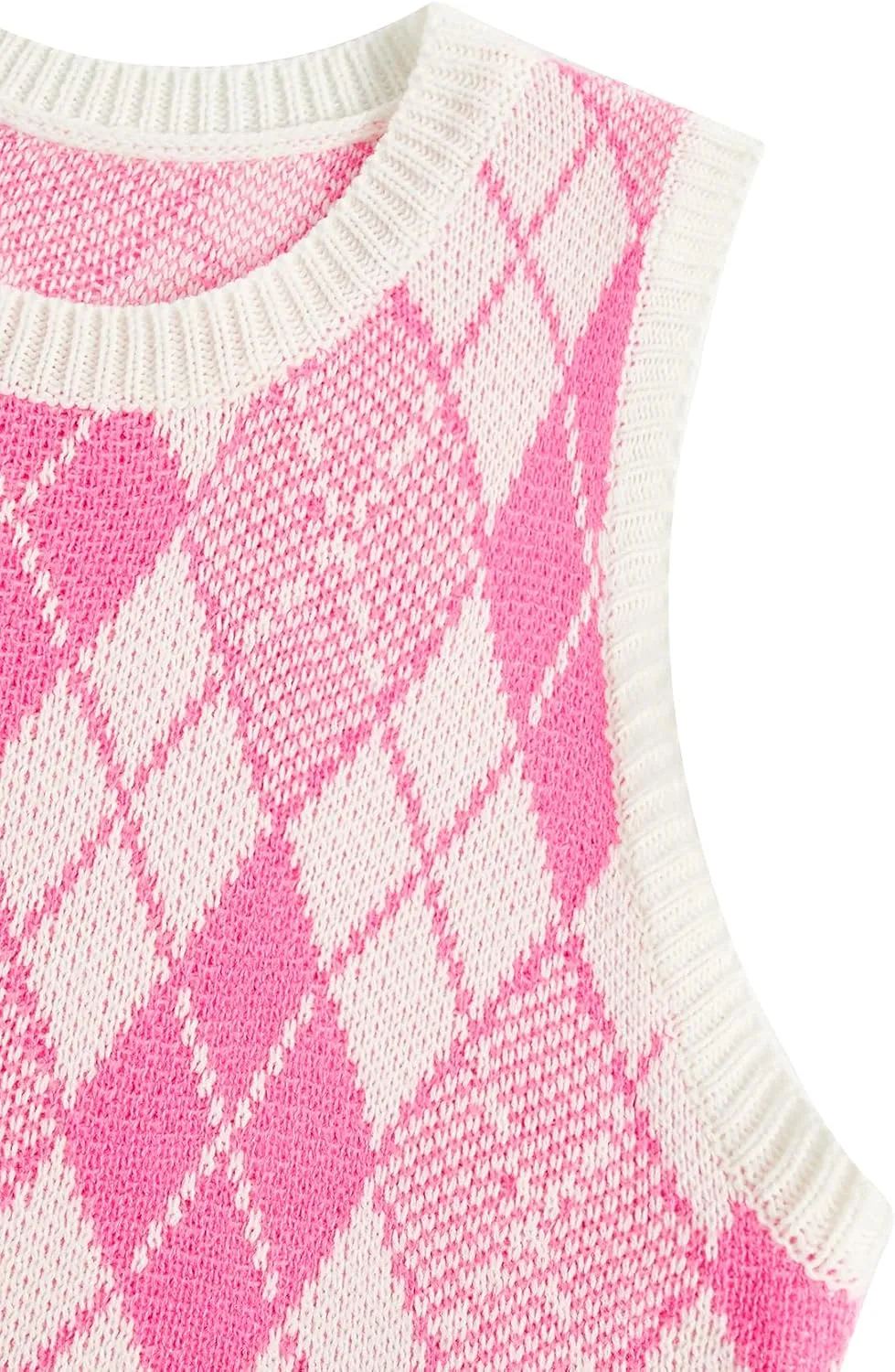 Floerns Women's Sleeveless Round Neck Argyle Pattern Sweater Vest Knit Crop Top