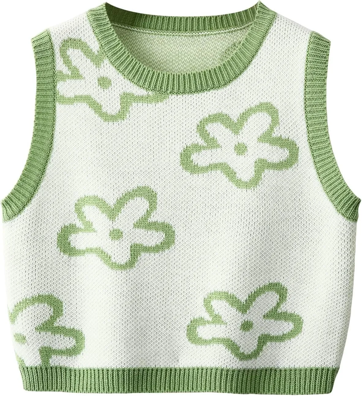 Floerns Women's Sleeveless Round Neck Argyle Pattern Sweater Vest Knit Crop Top