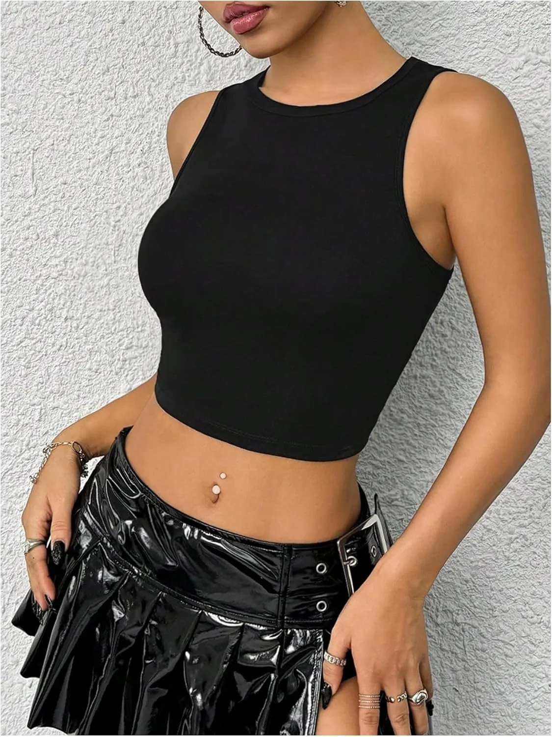 Floerns Women's Sleeveless Y2k Crop Tops Mesh Sheer Crew Neck Graphic Tank Top