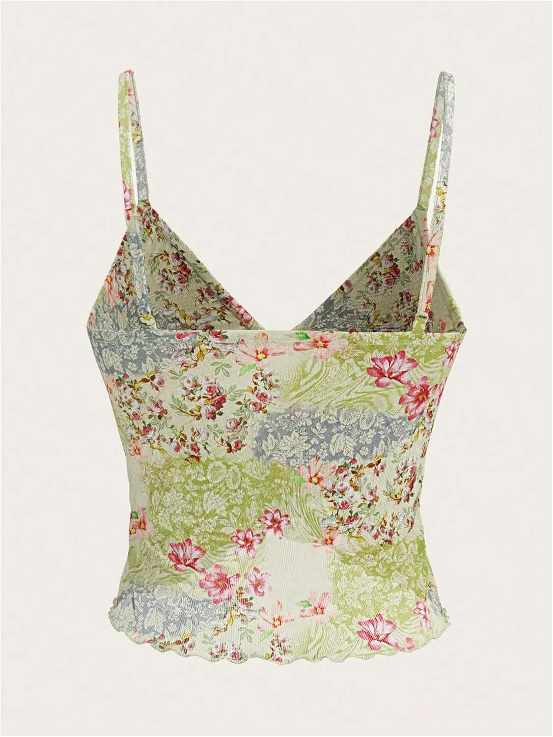 Floerns Women's Summer Floral Printed Spaghetti Strap Camisole Top V Neck Cropped Cami