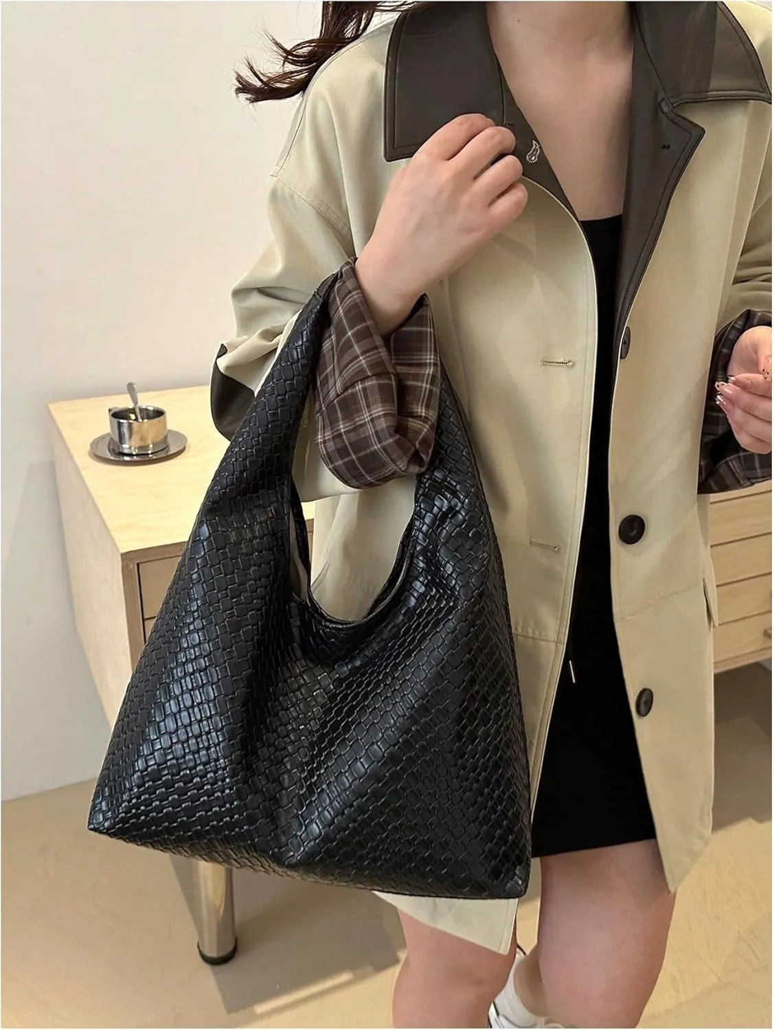 Floerns Women's Woven Leather Crescent Shoulder Bag Top Handle Underarm Purse Handbag