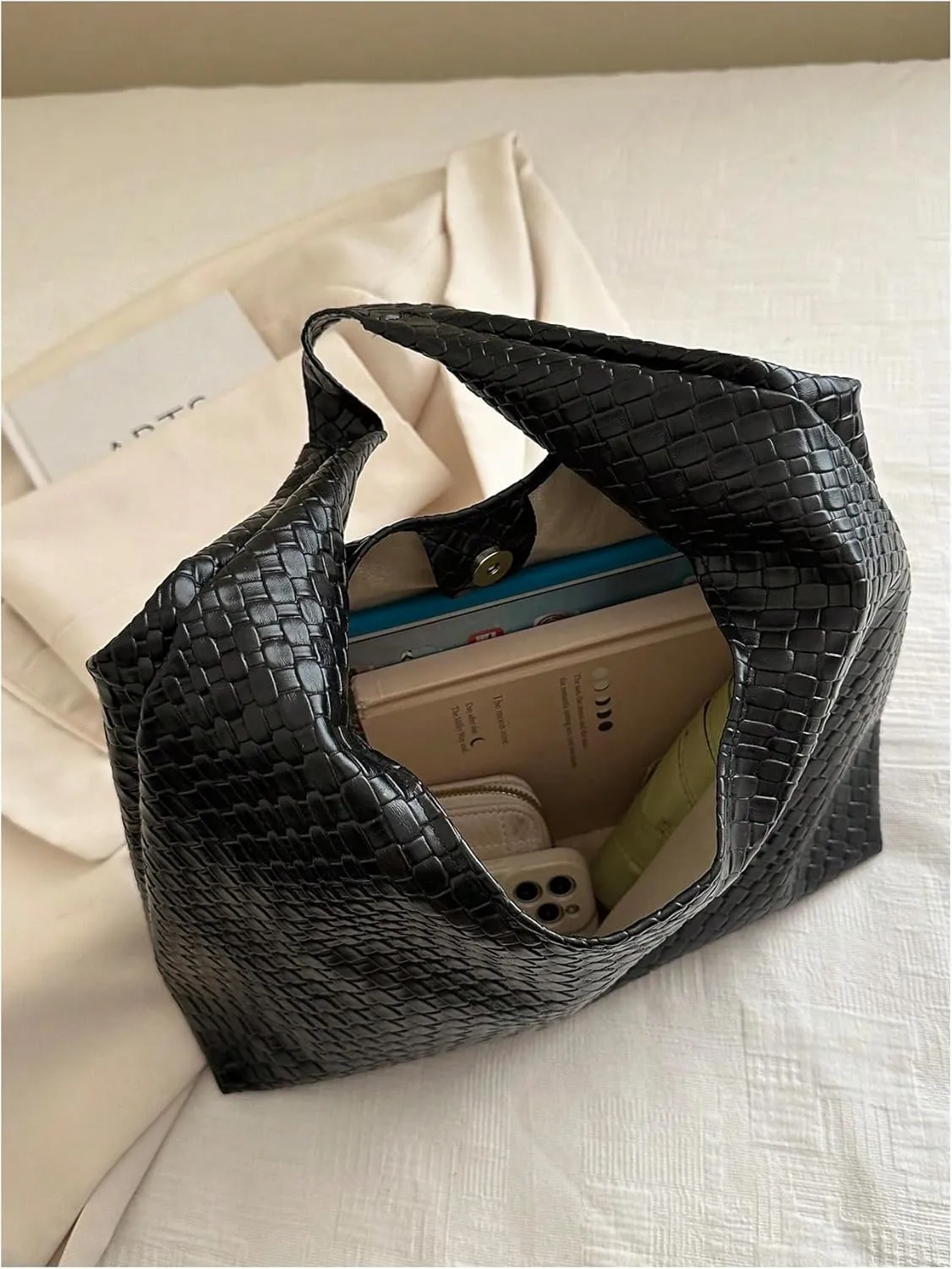 Floerns Women's Woven Leather Crescent Shoulder Bag Top Handle Underarm Purse Handbag