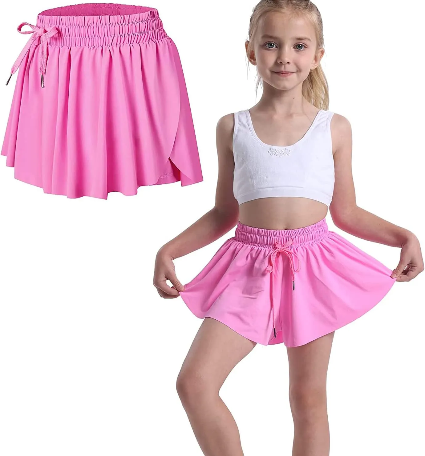 Flowy Shorts for Teen Girls with Spandex Liner 2-in-1 Youth Butterfly Skirts Tennis Running Fitness Sports Dance Skort