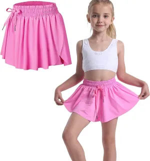 Flowy Shorts for Teen Girls with Spandex Liner 2-in-1 Youth Butterfly Skirts Tennis Running Fitness Sports Dance Skort