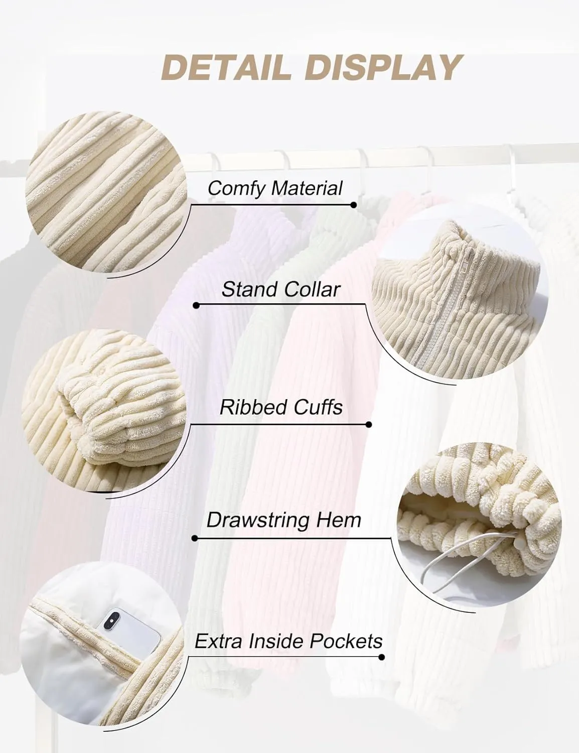 Flygo Corduroy Puffer Jacket Women Quilted Jackets Lightweight Baggy Zip Spring Fall Jackets Coats 2024